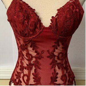 VIntage La Perla Rich Red Brocade Lace Bustier